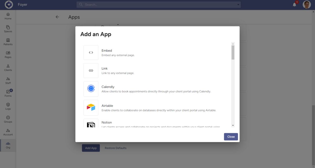 Add Slack App to Client Portal