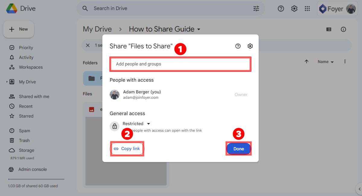 Selecting who to share a folder with in Google Drive