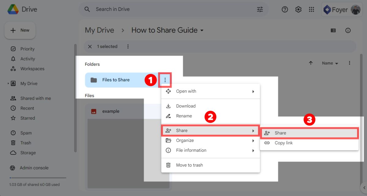 Sharing a folder in Google Drive